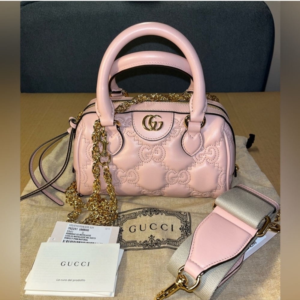 Gucci Pink Quilted Matelasse Leather Handbag
